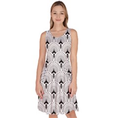 Black And White Art-deco Pattern Knee Length Skater Dress With Pockets by Dushan