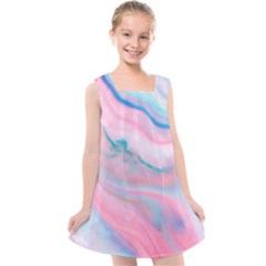 Colorful Marble Abstract Background Texture  Kids  Cross Back Dress by Dushan