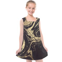 Black And Gold Marble Kids  Cross Back Dress by Dushan