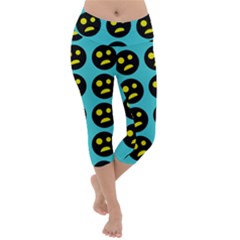 005 - Ugly Smiley With Horror Face - Scary Smiley Lightweight Velour Capri Yoga Leggings by DinzDas