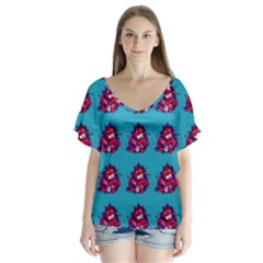 Little Devil Baby - Cute And Evil Baby Demon V-neck Flutter Sleeve Top by DinzDas