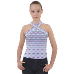 Pastel Lines, Bars Pattern, Pink, Light Blue, Purple Colors Cross Neck Velour Top by Casemiro
