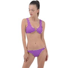 White And Purple, Polka Dots, Retro, Vintage Dotted Pattern Ring Detail Crop Bikini Set by Casemiro