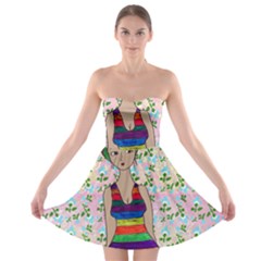 Tan Swimmer Flowerwall Strapless Bra Top Dress by snowwhitegirl