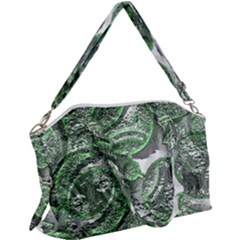 Biohazard Sign Pattern, Silver And Light Green Bio-waste Symbol, Toxic Fallout, Hazard Warning Canvas Crossbody Bag by Casemiro