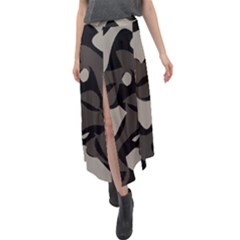 Trippy Sepia Paint Splash, Brown, Army Style Camo, Dotted Abstract Pattern Velour Split Maxi Skirt by Casemiro