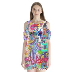 Mountain Abstract Shoulder Cutout Velvet One Piece by okhismakingart
