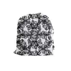 Stylized Botanical Motif Black And White Print Drawstring Pouch (large) by dflcprintsclothing
