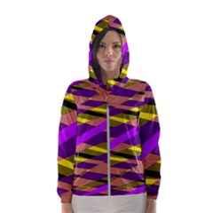 Abstract Geometric Blocks, Yellow, Orange, Purple Triangles, Modern Design Women s Hooded Windbreaker by Casemiro