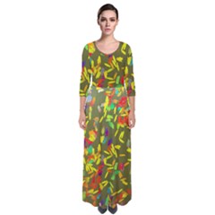 Colorful Brush Strokes Painting On A Green Background                                                      Quarter Sleeve Maxi Dress by LalyLauraFLM