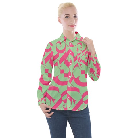 Pattern Ornament Gothic Style Elegant Font Tattoos Women s Long Sleeve Pocket Shirt by Amaryn4rt
