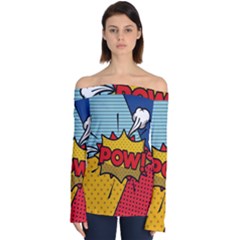 Pow Word Pop Art Style Expression Vector Off Shoulder Long Sleeve Top by Amaryn4rt