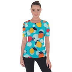 Pop Art Style Citrus Seamless Pattern Shoulder Cut Out Short Sleeve Top by Amaryn4rt