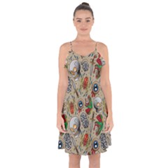 Tattoo Pattern Ruffle Detail Chiffon Dress by Amaryn4rt