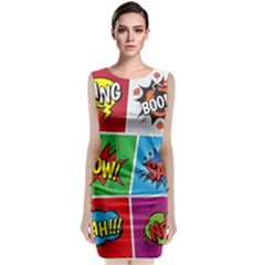 Pop Art Comic Vector Speech Cartoon Bubbles Popart Style With Humor Text Boom Bang Bubbling Expressi Sleeveless Velvet Midi Dress by Amaryn4rt