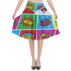 Pop Art Comic Vector Speech Cartoon Bubbles Popart Style With Humor Text Boom Bang Bubbling Expressi Flared Midi Skirt by Amaryn4rt