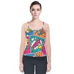 Comic Colorful Seamless Pattern Velvet Spaghetti Strap Top by Amaryn4rt
