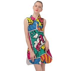 Comic Colorful Seamless Pattern Sleeveless Shirt Dress by Amaryn4rt