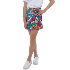 Comic Colorful Seamless Pattern Kids  Tennis Skirt by Amaryn4rt