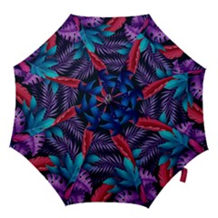 Background With Violet Blue Tropical Leaves Hook Handle Umbrellas (large) by Amaryn4rt