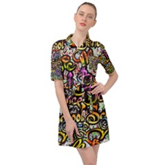 Graffiti Word Seamless Pattern Belted Shirt Dress by Amaryn4rt