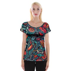 Vintage Tattoos Colorful Seamless Pattern Cap Sleeve Top by Amaryn4rt