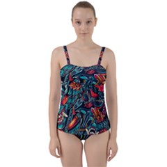 Vintage Tattoos Colorful Seamless Pattern Twist Front Tankini Set by Amaryn4rt