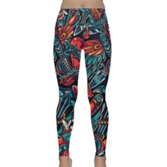 Vintage Tattoos Colorful Seamless Pattern Lightweight Velour Classic Yoga Leggings by Amaryn4rt