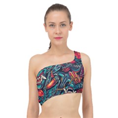 Vintage Tattoos Colorful Seamless Pattern Spliced Up Bikini Top  by Amaryn4rt