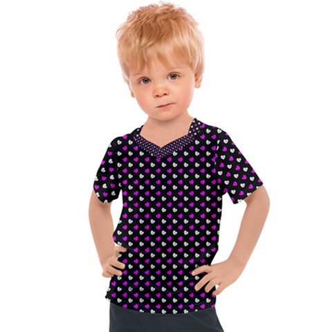 White And Pink Hearts At Black, Vector Handrawn Hearts Pattern Kids  Sports Tee by Casemiro