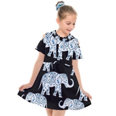 Elephant-pattern-background Kids  Short Sleeve Shirt Dress by Sobalvarro