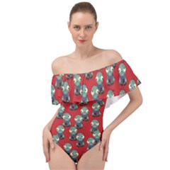 Zombie Virus Off Shoulder Velour Bodysuit  by helendesigns