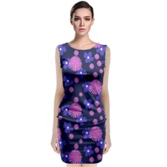 Pink And Blue Flowers Sleeveless Velvet Midi Dress by bloomingvinedesign
