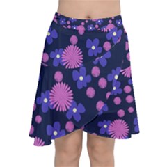 Pink And Blue Flowers Chiffon Wrap Front Skirt by bloomingvinedesign