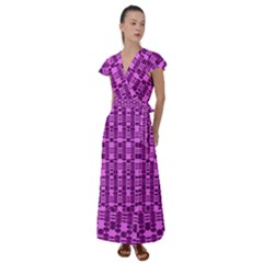 Digital Violet Flutter Sleeve Maxi Dress by Sparkle