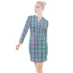 Blue Haired Girl Pattern Green Button Long Sleeve Dress by snowwhitegirl