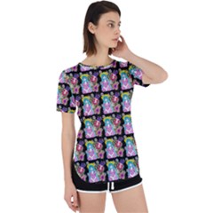 Blue Haired Girl Pattern Black Perpetual Short Sleeve T-shirt by snowwhitegirl