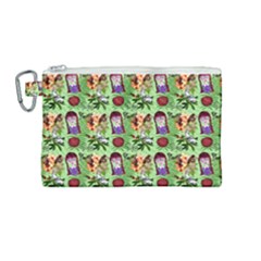 Purple Glasses Girl Pattern Green Canvas Cosmetic Bag (medium) by snowwhitegirl