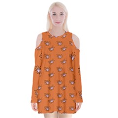 Zodiac Bat Pink Orange Velvet Long Sleeve Shoulder Cutout Dress by snowwhitegirl