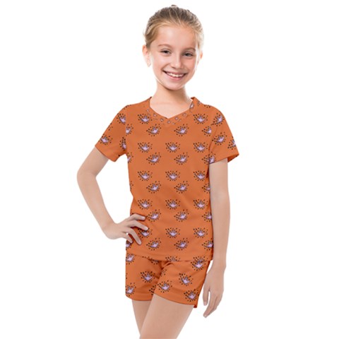 Zodiac Bat Pink Orange Kids  Mesh Tee And Shorts Set by snowwhitegirl
