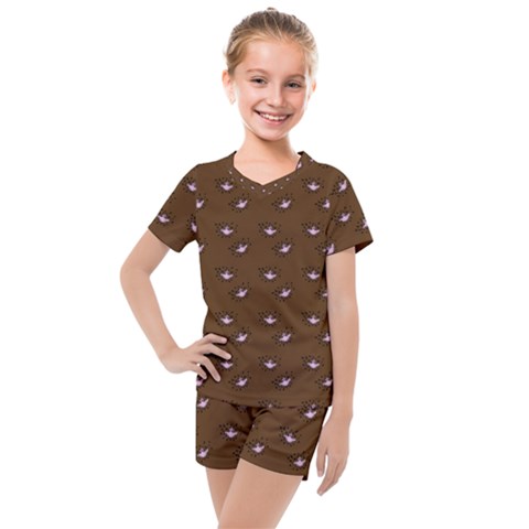 Zodiac Bat Pink Brown Kids  Mesh Tee And Shorts Set by snowwhitegirl