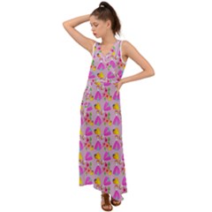 Girl With Hood Cape Heart Lemon Pattern Lilac V-neck Chiffon Maxi Dress by snowwhitegirl
