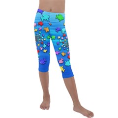 Fractal Art School Of Fishes Kids  Lightweight Velour Capri Leggings  by WolfepawFractals