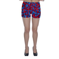 Red And Blue Camouflage Pattern Skinny Shorts by SpinnyChairDesigns