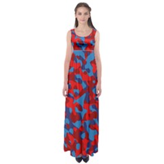 Red And Blue Camouflage Pattern Empire Waist Maxi Dress by SpinnyChairDesigns