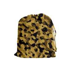 Black Yellow Brown Camouflage Pattern Drawstring Pouch (large) by SpinnyChairDesigns