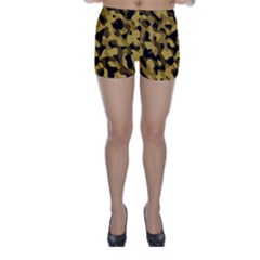 Black Yellow Brown Camouflage Pattern Skinny Shorts by SpinnyChairDesigns