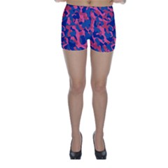 Blue And Pink Camouflage Pattern Skinny Shorts by SpinnyChairDesigns