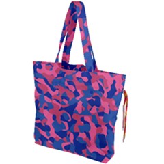 Blue And Pink Camouflage Pattern Drawstring Tote Bag by SpinnyChairDesigns