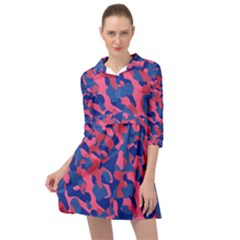 Blue And Pink Camouflage Pattern Mini Skater Shirt Dress by SpinnyChairDesigns